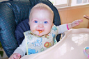 Nothing cuter than the clash of baby blue eyes and mushy carrots.
